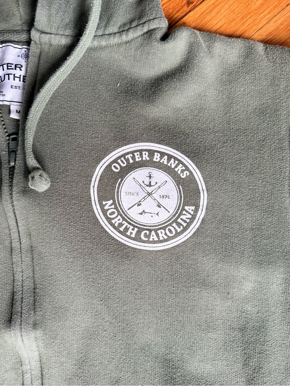 Outer Banks North Carolina Olive Green Zip Hoodie